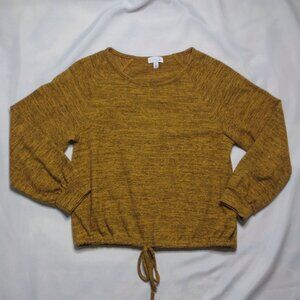 OLIVIA SKY womens BLOUSE mustard brown DRAWSTRING WAIST soft SHIRT boho SIZE M